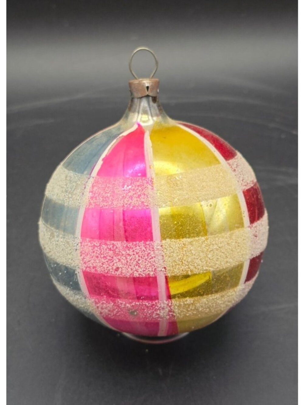 Vintage Colorful Striped Mica Czechoslovakia Mercury Glass Christmas Ornament